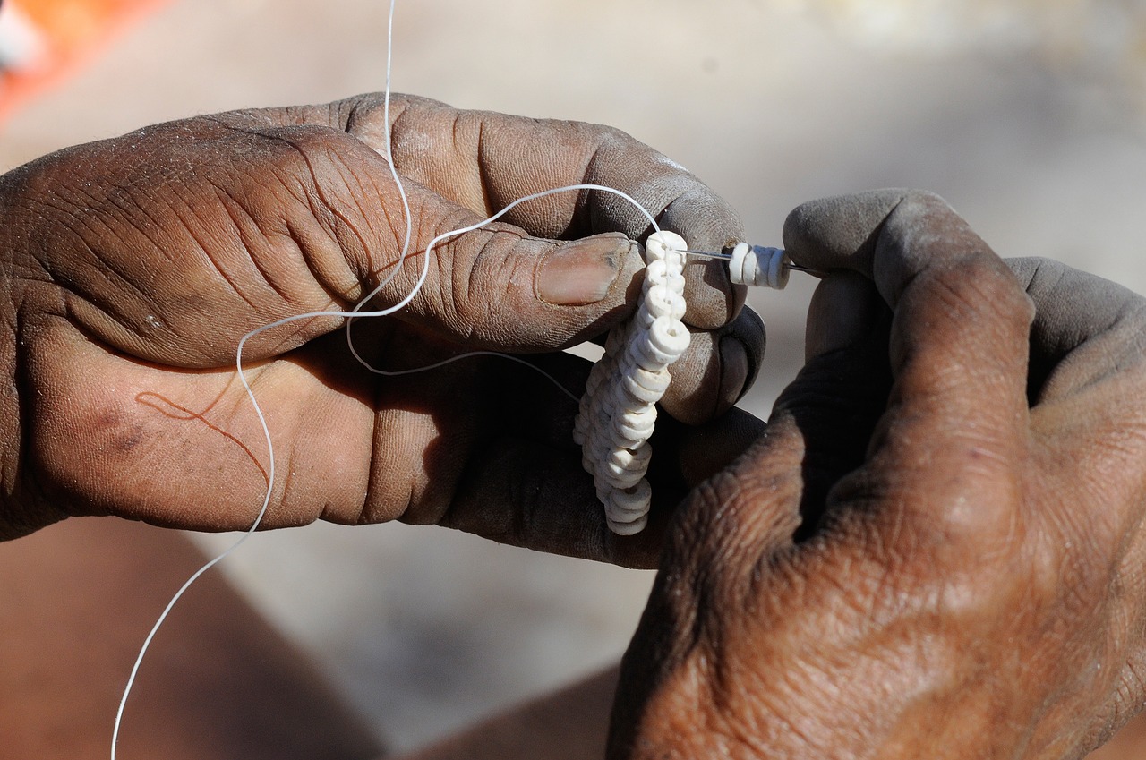 
		  Jewellery with an ostrich egg, ostrich eggshell, bushmen tradition 
