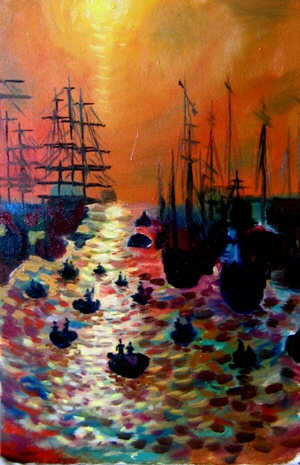Dans le port : peinture à l'huile