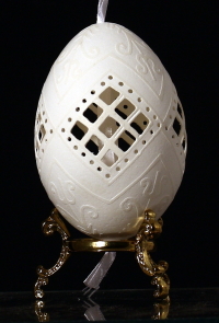 Carved goose egg shell worked with acid- Hungary