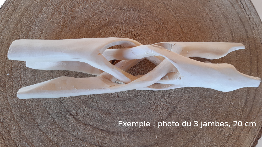 support oeuf, support minéraux : Support sculpté articulé (3 jambes, 5 cm) - bois clair brut