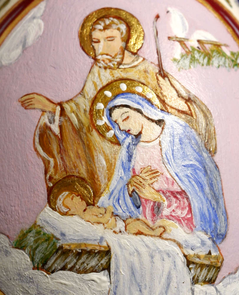 Peinture sur oeuf d'oie - scène de la nativité